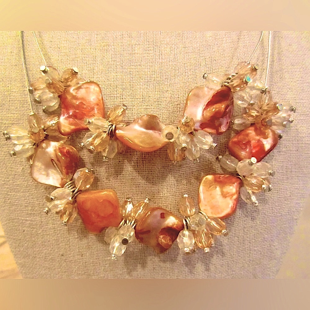 Mother Of Pearl & Abalone Bead Shell Double Layer Necklace